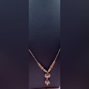 Silver Tone Beaded Necklace Womens Engraved Tube Beads Pendant Tassel Boho Metal